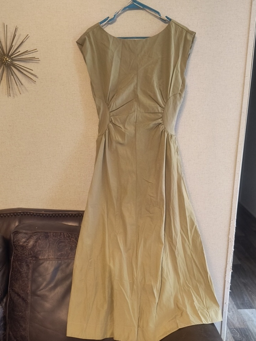 Olive Green Cap-Sleeve Midi Dress